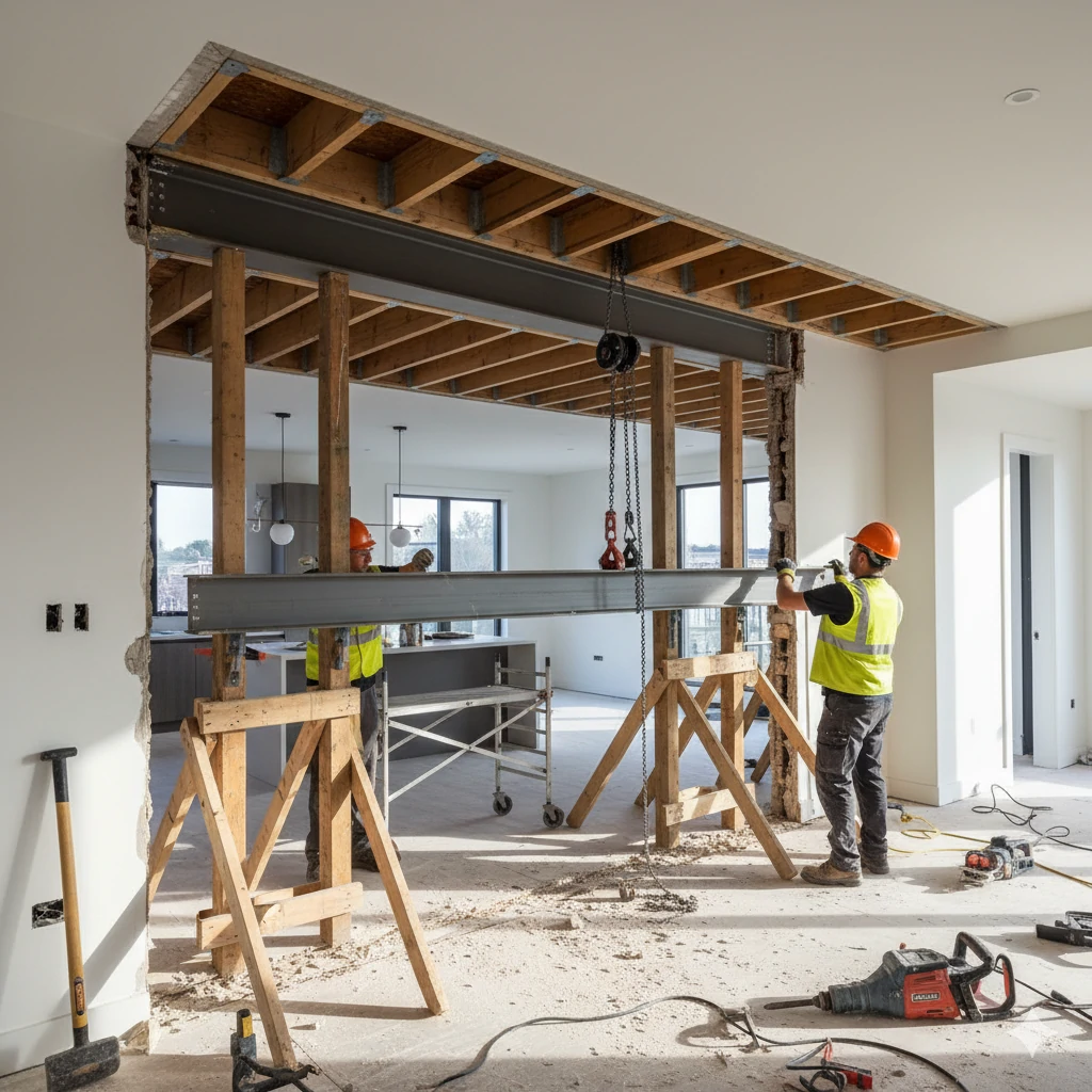 Licensed structural engineer assessing a load-bearing wall for removal in a Chesterfield home