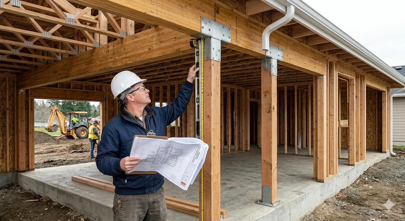 Licensed engineer reviewing new construction framing in a Chesterfield home